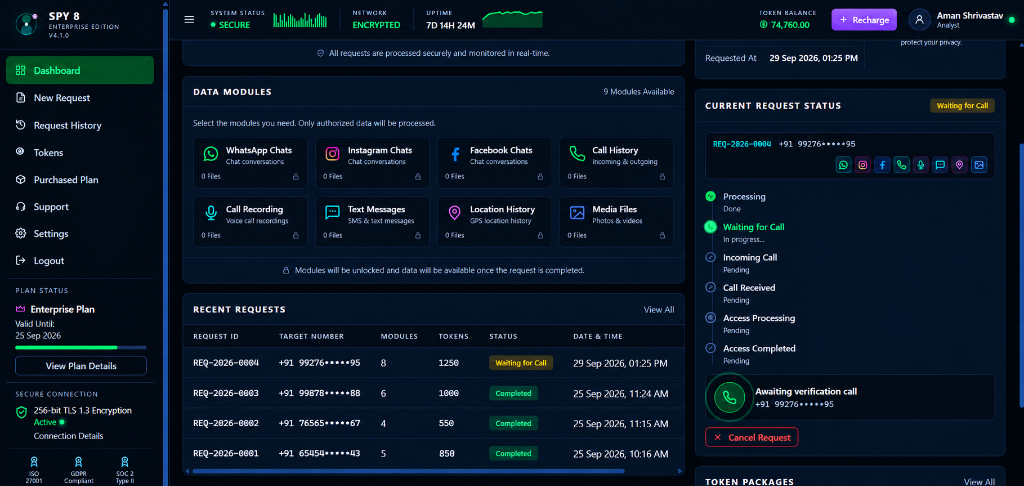 SPY8 request status — processing and waiting-for-call stages